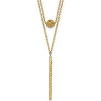 14K Yellow Gold Double Layer Hollow Filigree Bead and Diamond-Cut Bar Necklace - 16" with 2" Extender by 0