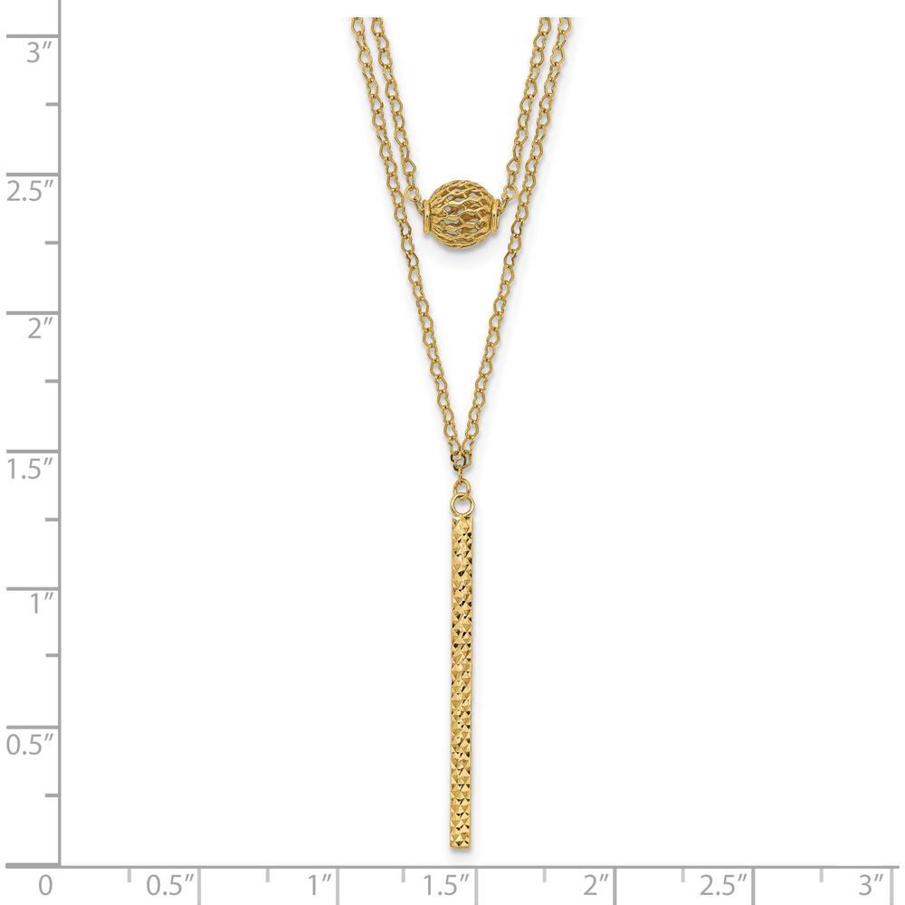 14K Yellow Gold Double Layer Hollow Filigree Bead and Diamond-Cut Bar Necklace - 16" with 2" Extender by 0