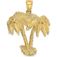 14K Yellow Gold Double Palm Tree Pendant with Textured Motif Detailing by Oro Pregiato