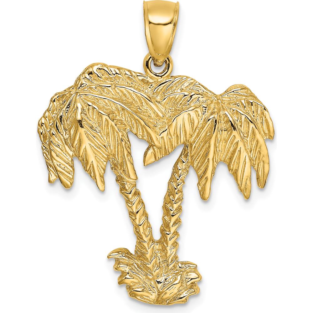 14K Yellow Gold Double Palm Tree Pendant with Textured Motif Detailing by Oro Pregiato