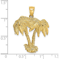 14K Yellow Gold Double Palm Tree Pendant with Textured Motif Detailing by Oro Pregiato