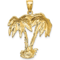 14K Yellow Gold Double Palm Tree Pendant with Textured Motif Detailing by Oro Pregiato