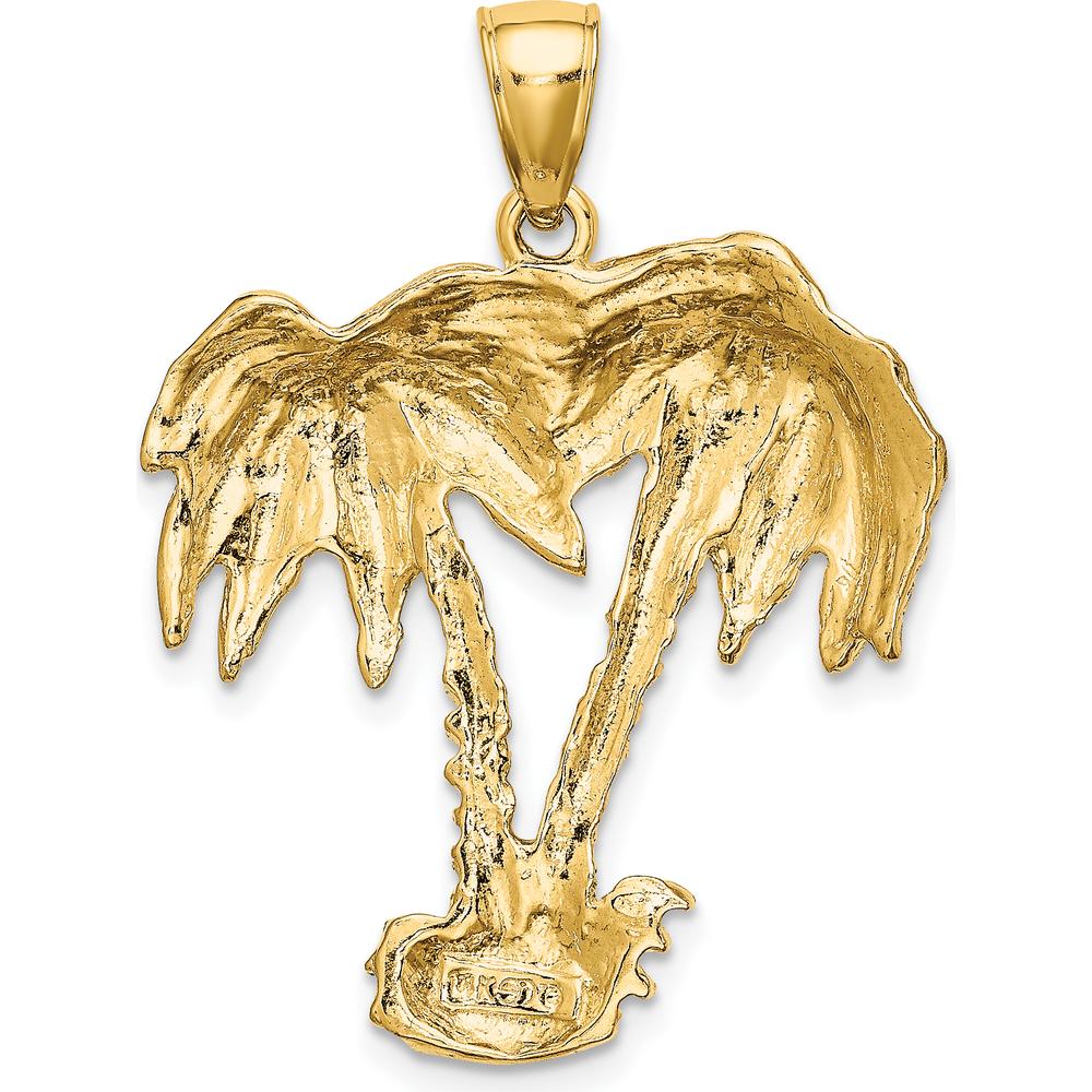 14K Yellow Gold Double Palm Tree Pendant with Textured Motif Detailing by Oro Pregiato