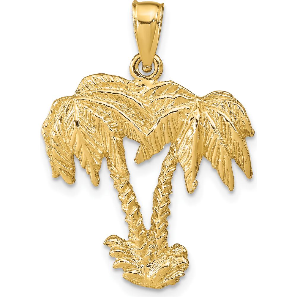 14K Yellow Gold Double Palm Trees Pendant - Tropical Beach-Inspired Design by Oro Pregiato