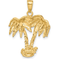 14K Yellow Gold Double Palm Trees Pendant - Tropical Beach-Inspired Design by Oro Pregiato