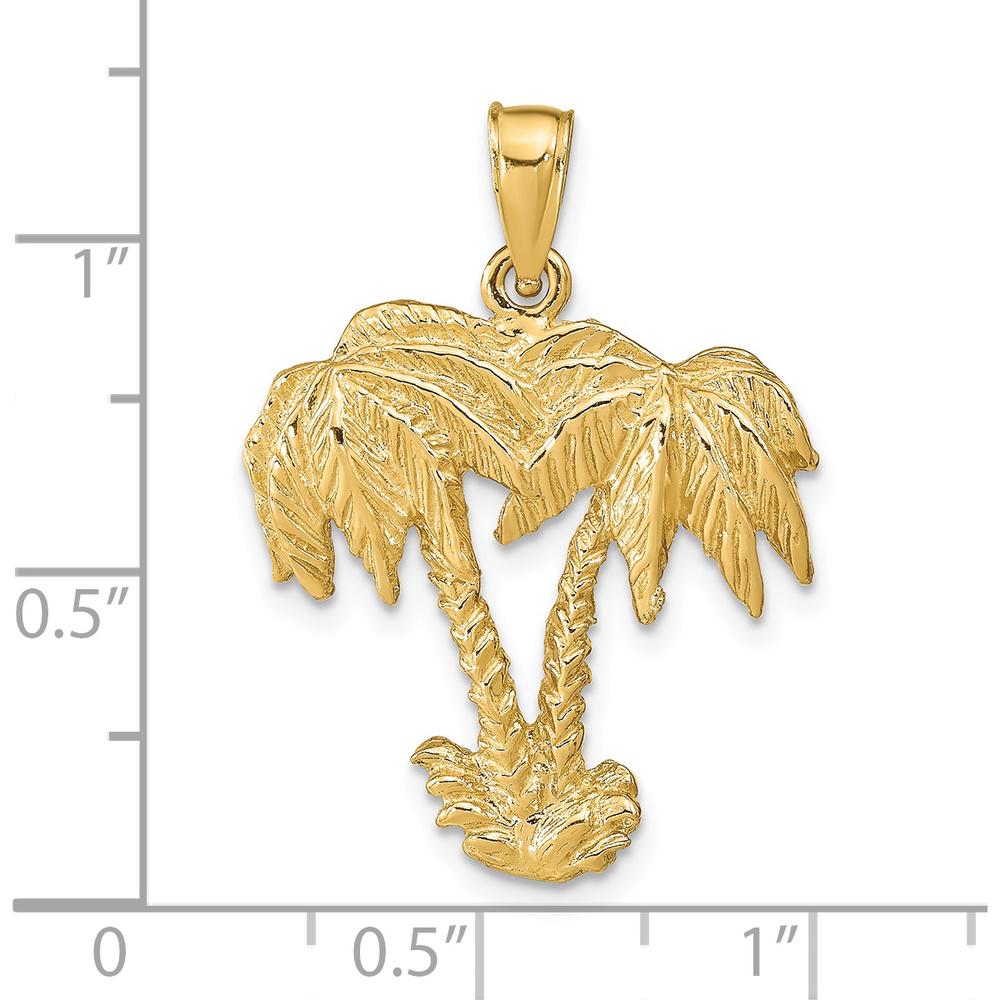 14K Yellow Gold Double Palm Trees Pendant - Tropical Beach-Inspired Design by Oro Pregiato