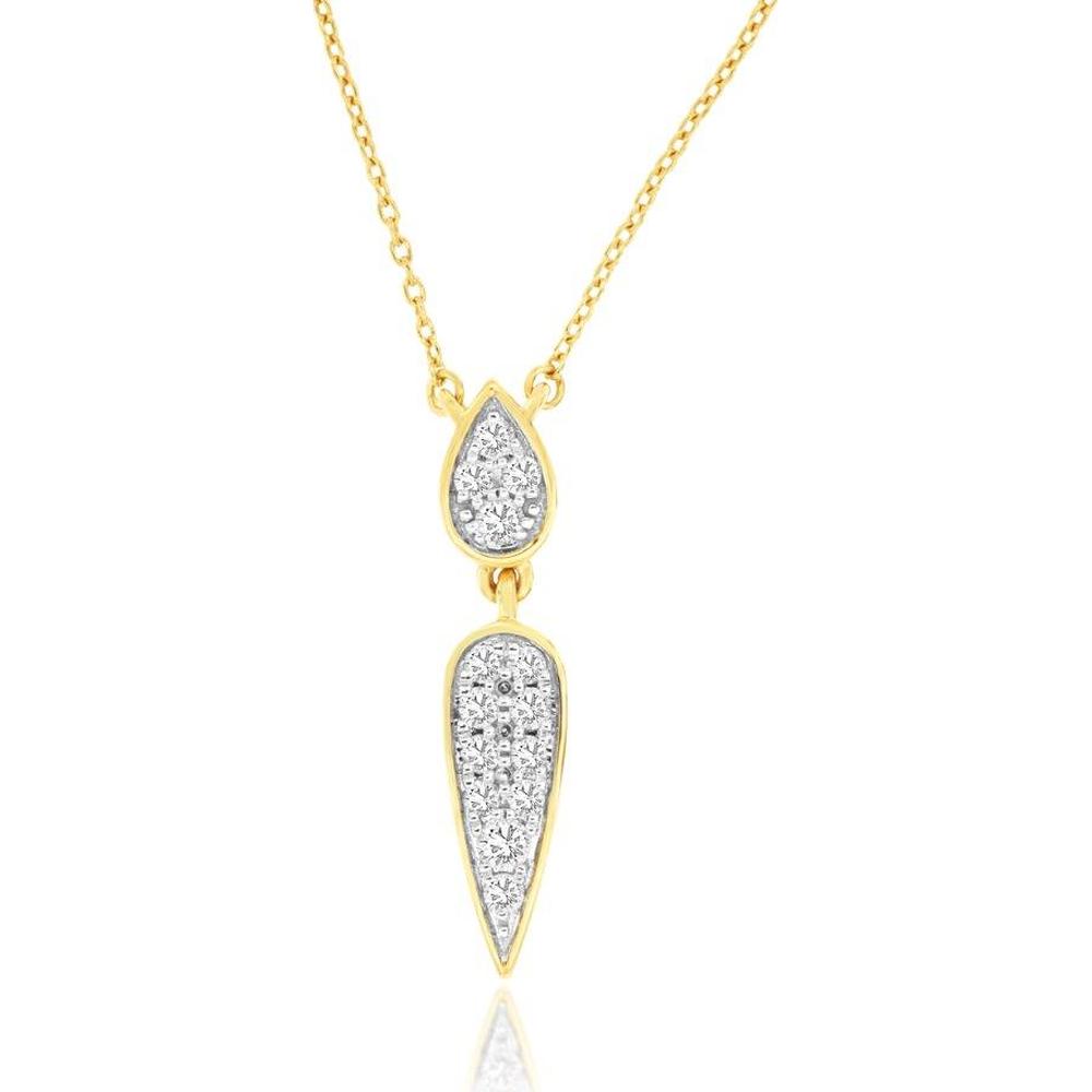 14K Yellow Gold Double Pear Shape Diamond Pendant Necklace with Pave Set Round Brilliant Diamonds - 0.25 Carat Total Diamond Weight - Royal Jewelry