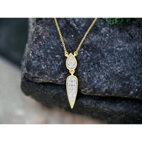 14K Yellow Gold Double Pear Shape Diamond Pendant Necklace with Pave Set Round Brilliant Diamonds - 0.25 Carat Total Diamond Weight - Royal Jewelry