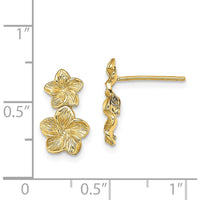 14K Yellow Gold Double Plumeria Flower Drop Earrings - Textured Design with Polished Finish by 0