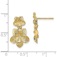 14K Yellow Gold Double Plumeria Flower Drop Earrings with Textured Finish by 0