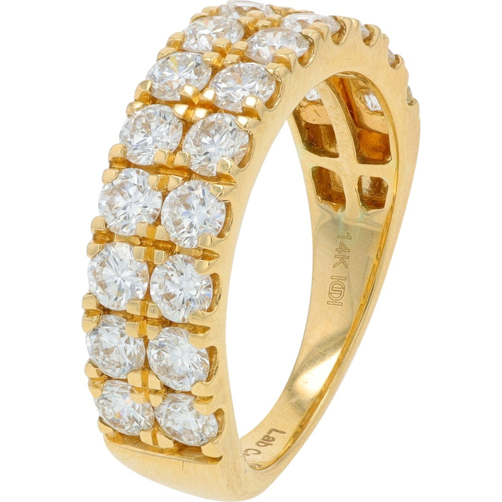 14K Yellow Gold Double Row Band with Round Lab Grown Diamonds - 2.00 Carat Total Diamond Weight