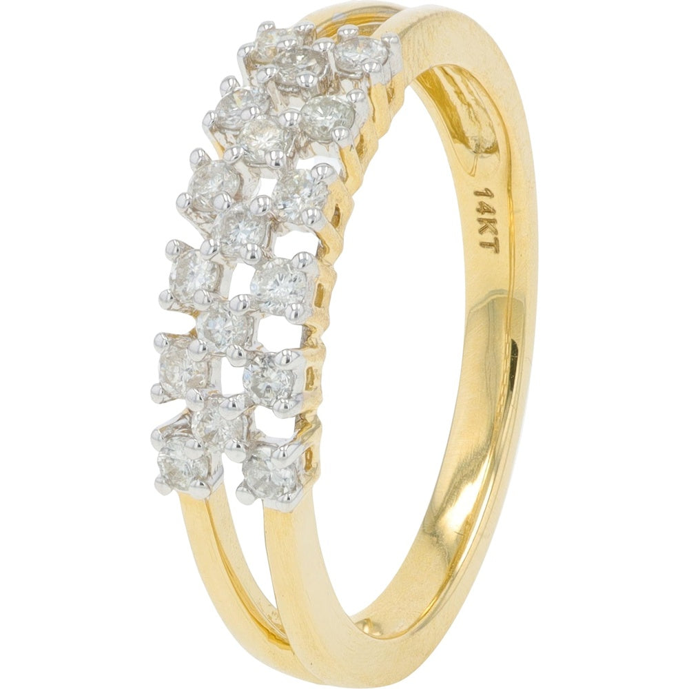 14K Yellow Gold Double-Row Diamond Band Ring with Prong-Set Round Diamonds - 0.33 Carat Total Diamond Weight