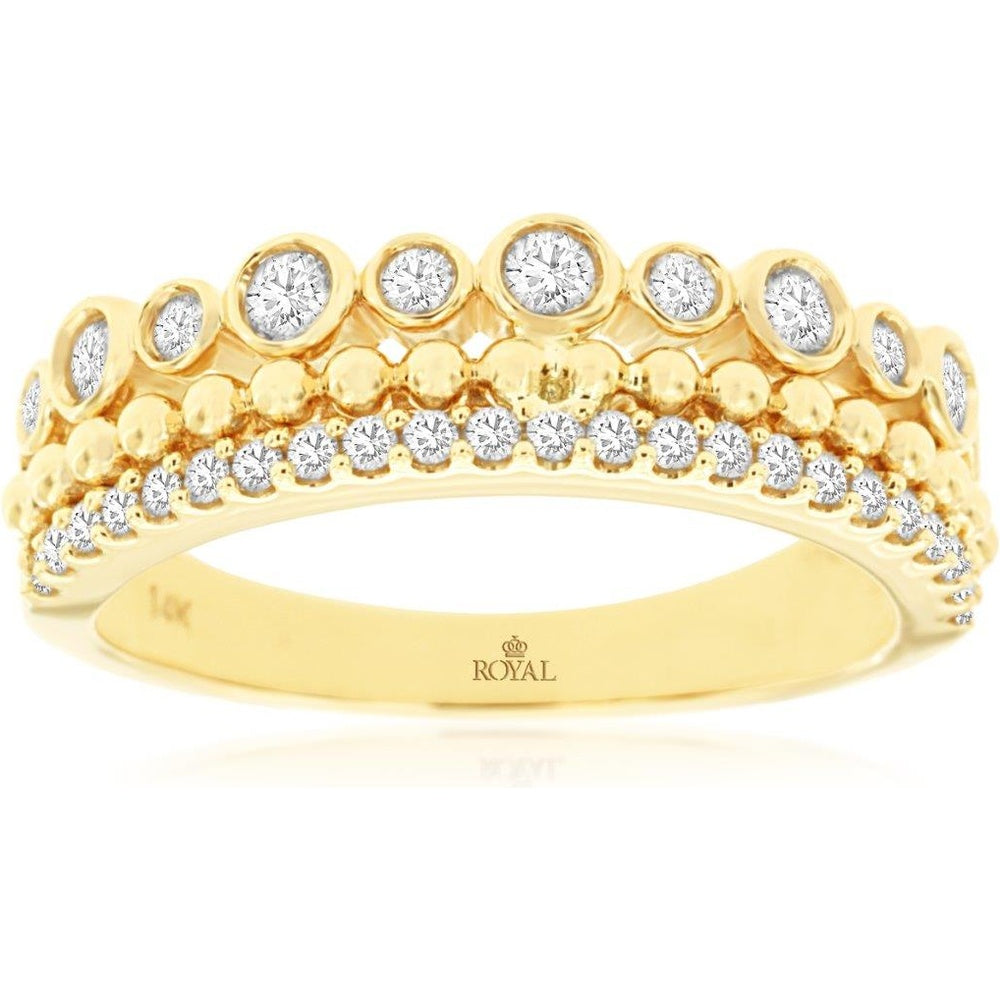 14K Yellow Gold Double Row Diamond Band with Bezel and Pavé Set Round Diamonds - 0.40 Carat Total Diamond Weight - Royal Jewelry