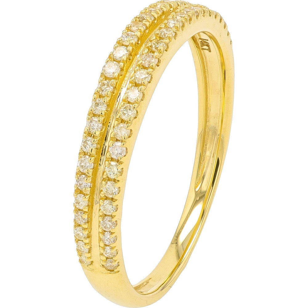 14K Yellow Gold Double-Row Diamond Band with Prong-Set Round Brilliant Stones - 0.25 Carat Total Diamond Weight