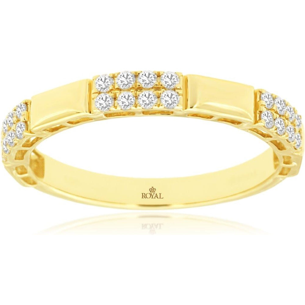 14K Yellow Gold Double Row Wedding Band with Bar Set Round Diamonds - 0.23 Carat Total Diamond Weight - Royal Jewelry