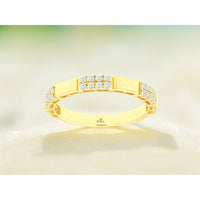 14K Yellow Gold Double Row Wedding Band with Bar Set Round Diamonds - 0.23 Carat Total Diamond Weight - Royal Jewelry