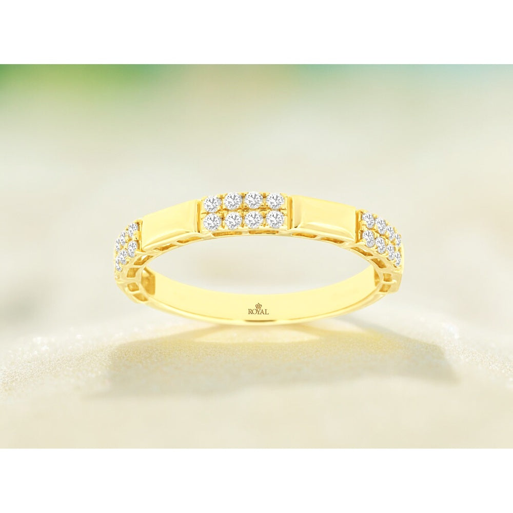 14K Yellow Gold Double Row Wedding Band with Bar Set Round Diamonds - 0.23 Carat Total Diamond Weight - Royal Jewelry