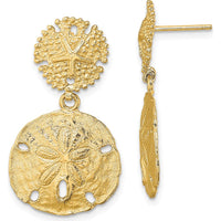 14K Yellow Gold Double Sand Dollar Dangle Earrings - 22.8mm Length, 16.3mm Width by 0