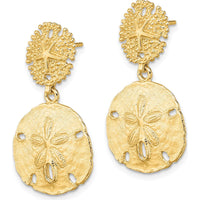 14K Yellow Gold Double Sand Dollar Dangle Earrings - 22.8mm Length, 16.3mm Width by 0