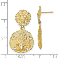 14K Yellow Gold Double Sand Dollar Dangle Earrings - 22.8mm Length, 16.3mm Width by 0