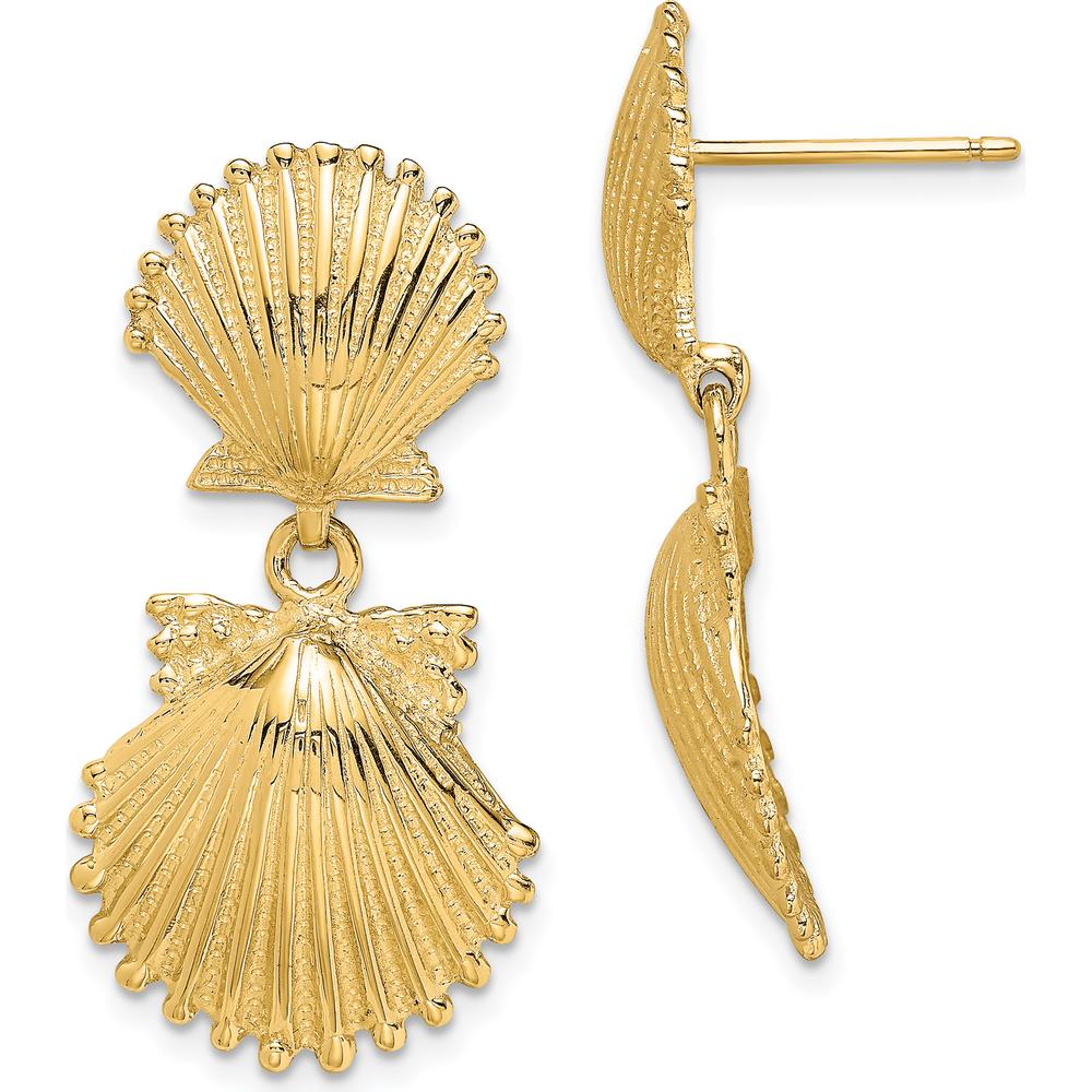 14K Yellow Gold Double Scallop Shell Drop Dangle Earrings by 0