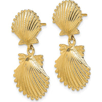 14K Yellow Gold Double Scallop Shell Drop Dangle Earrings by 0