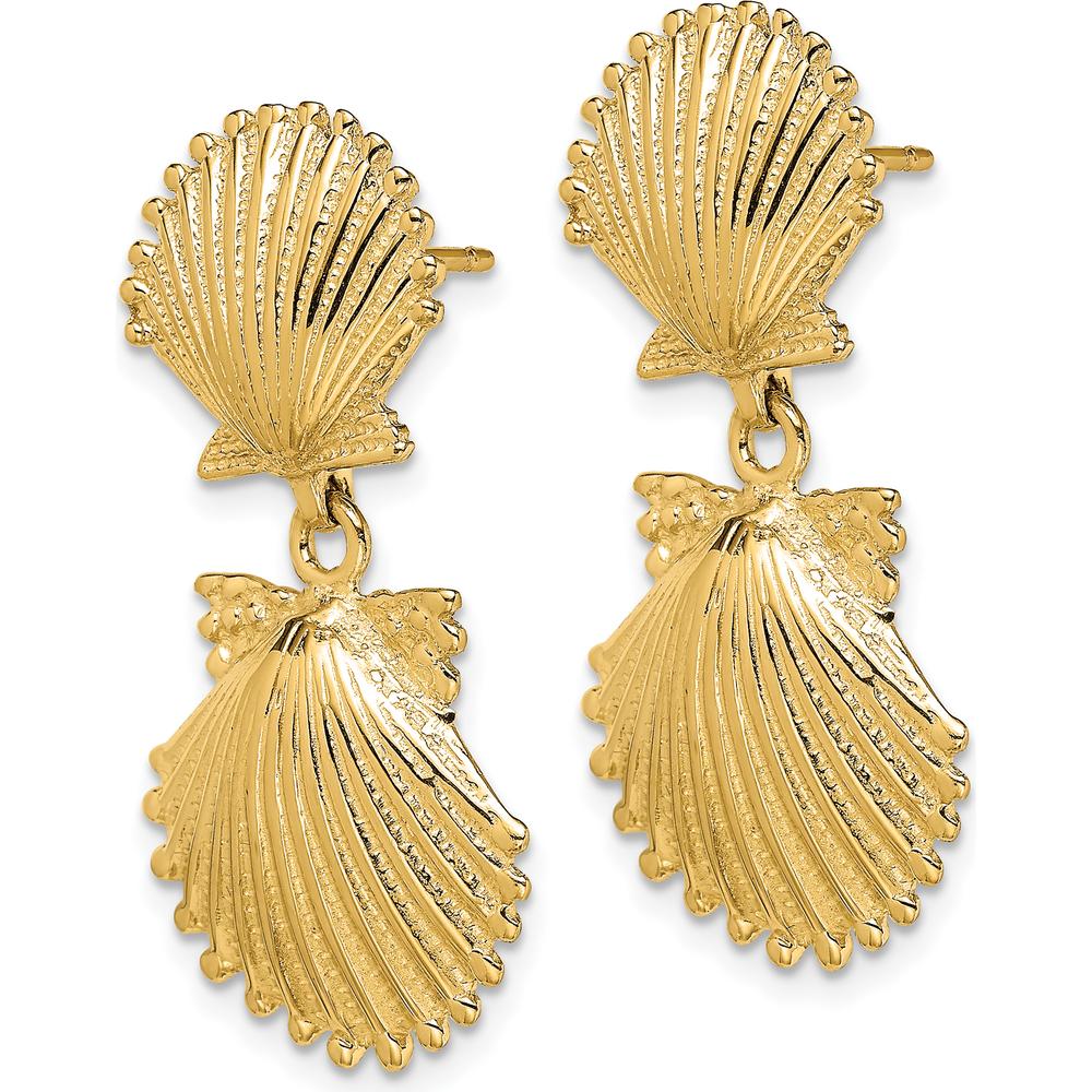 14K Yellow Gold Double Scallop Shell Drop Dangle Earrings by 0