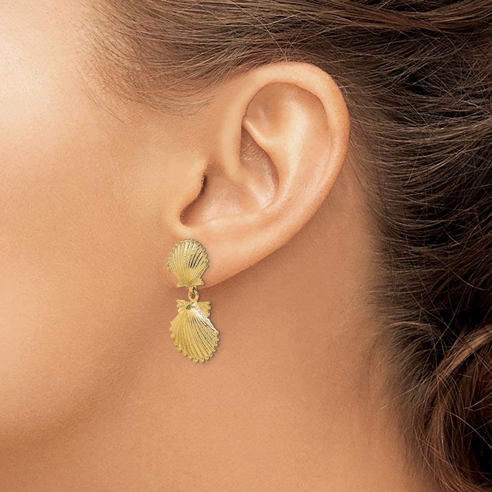 14K Yellow Gold Double Scallop Shell Drop Dangle Earrings by 0