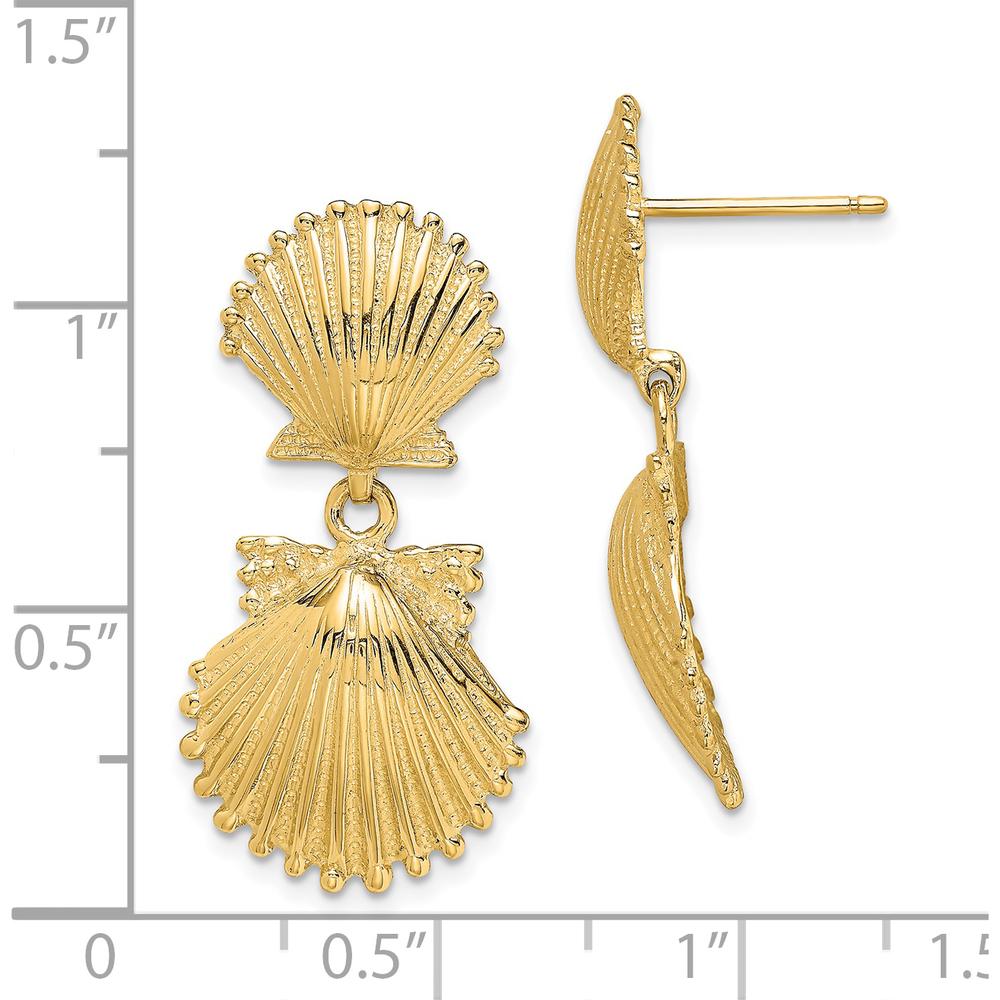 14K Yellow Gold Double Scallop Shell Drop Dangle Earrings by 0