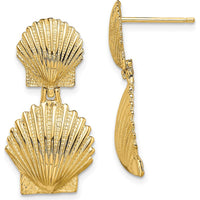 14K Yellow Gold Double Scallop Shell Drop Earrings by 0