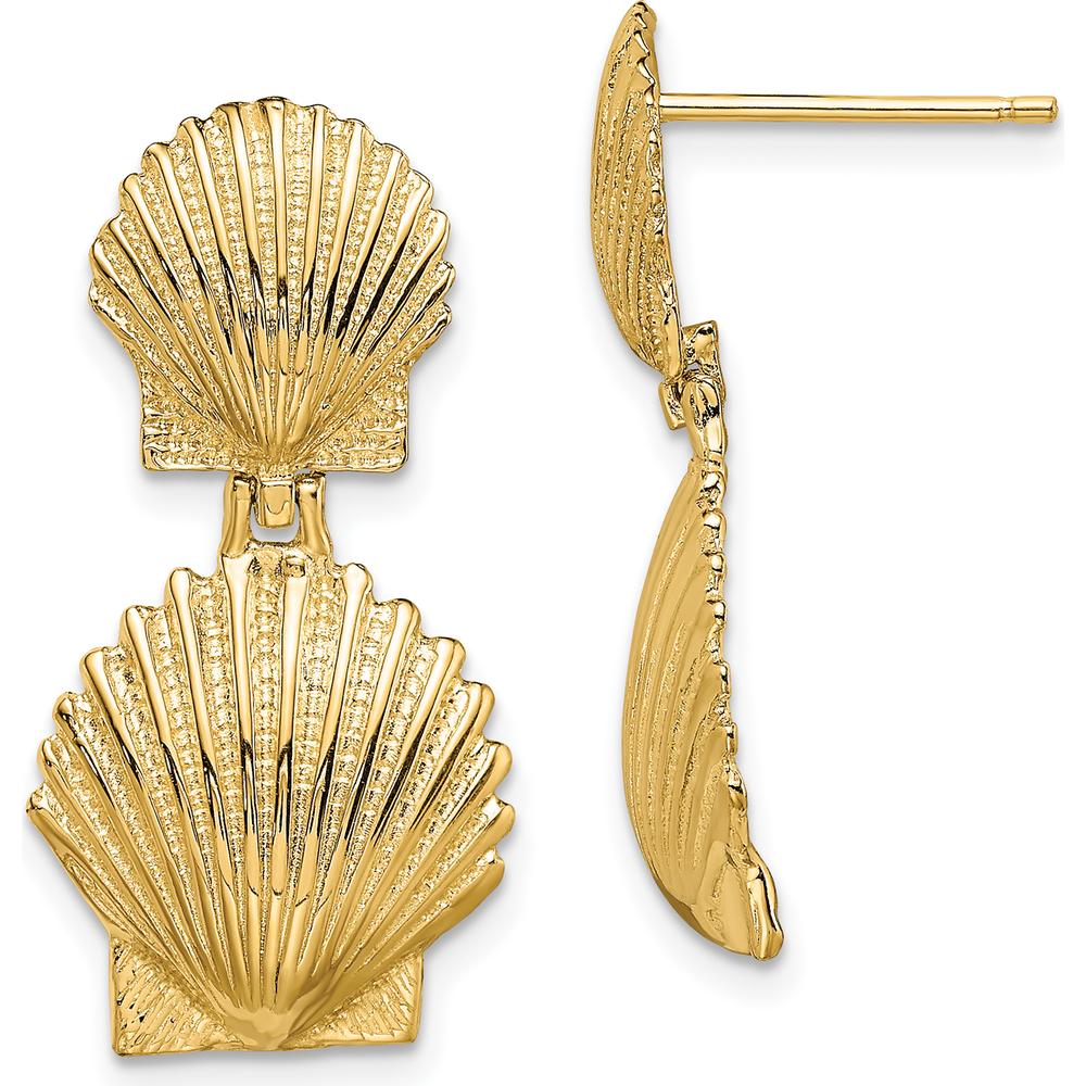 14K Yellow Gold Double Scallop Shell Drop Earrings by 0