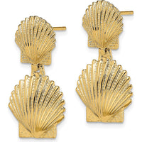 14K Yellow Gold Double Scallop Shell Drop Earrings by 0