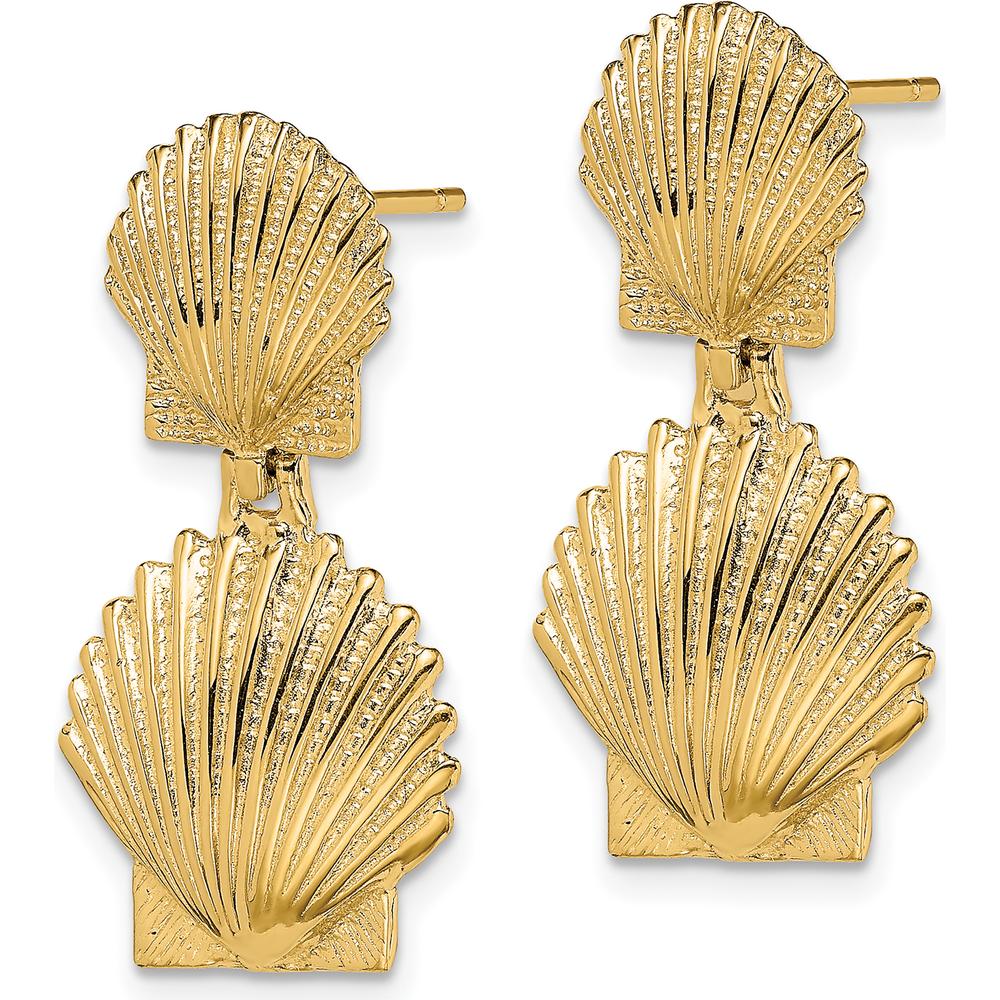 14K Yellow Gold Double Scallop Shell Drop Earrings by 0