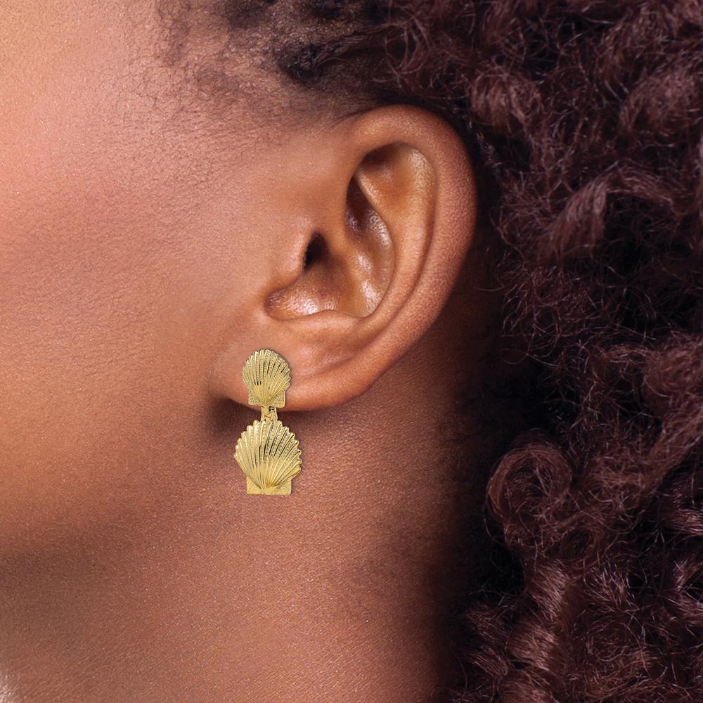 14K Yellow Gold Double Scallop Shell Drop Earrings by 0