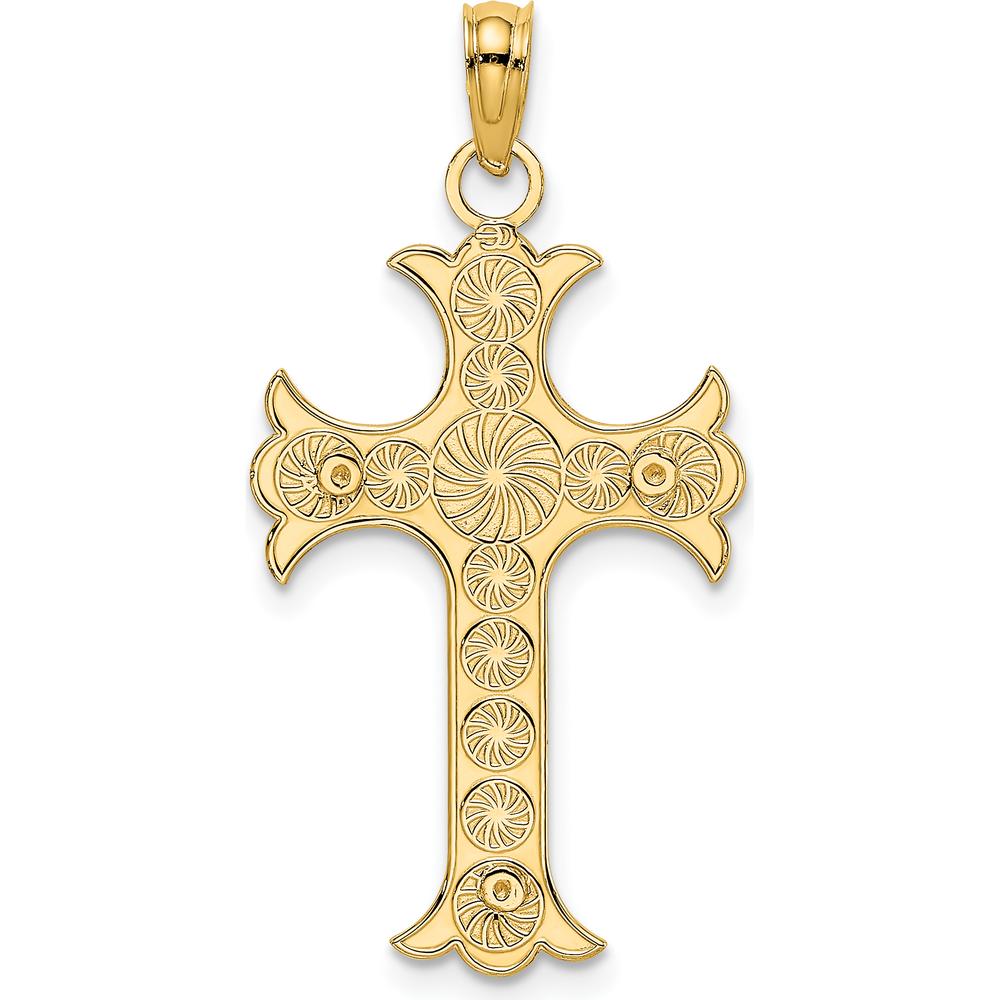 14K Yellow Gold Double Sided Reversible Textured Cross Charm Pendant - 24.7mm Length by Oro Pregiato