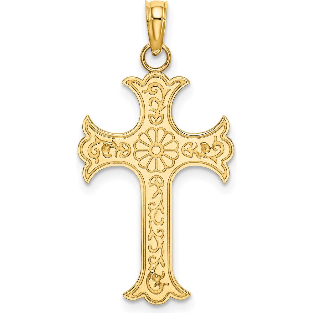 14K Yellow Gold Double Sided Reversible Textured Cross Charm Pendant - 24.7mm Length by Oro Pregiato
