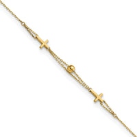14K Yellow Gold Double Strand Cross and Bead Bracelet - 7.5" Length by Oro Pregiato