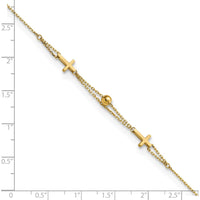 14K Yellow Gold Double Strand Cross and Bead Bracelet - 7.5" Length by Oro Pregiato