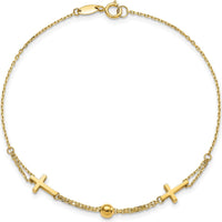 14K Yellow Gold Double Strand Cross and Bead Bracelet - 7.5" Length by Oro Pregiato