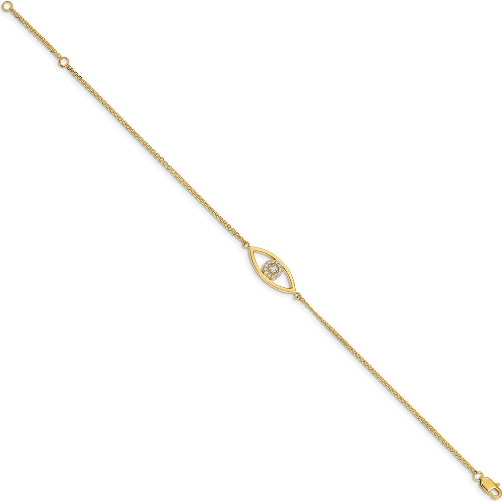 14K Yellow Gold Double-Strand Evil Eye Bracelet with Round Natural Diamonds - 0.13 Carat Total Diamond Weight by Oro Pregiato