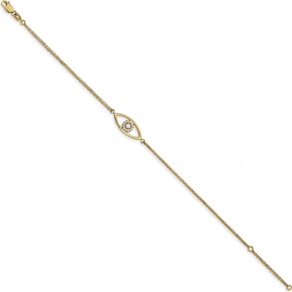 14K Yellow Gold Double-Strand Evil Eye Bracelet with Round Natural Diamonds - 0.13 Carat Total Diamond Weight by Oro Pregiato