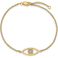 14K Yellow Gold Double-Strand Evil Eye Bracelet with Round Natural Diamonds - 0.13 Carat Total Diamond Weight by Oro Pregiato