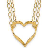 14K Yellow Gold Double Strand Heart Pendant Necklace with 16" Chain and 2" Extender by Oro Pregiato