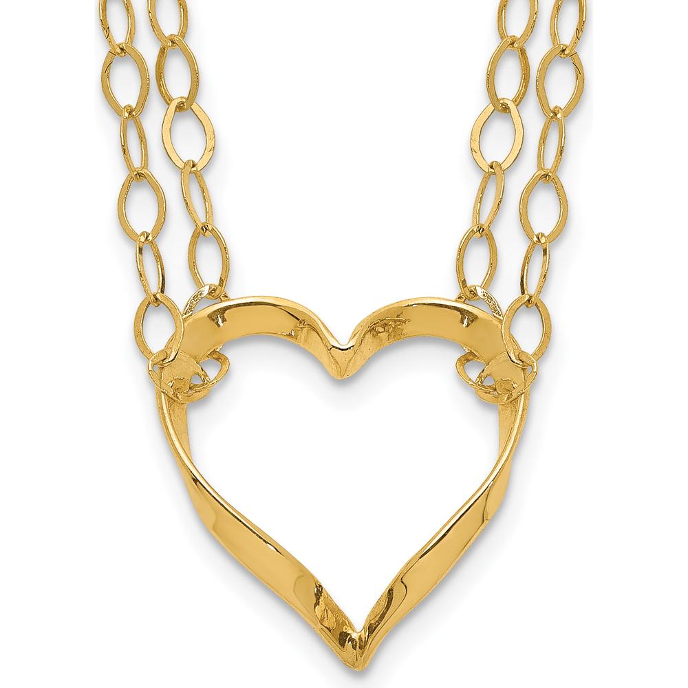 14K Yellow Gold Double Strand Heart Pendant Necklace with 16" Chain and 2" Extender by Oro Pregiato