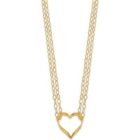 14K Yellow Gold Double Strand Heart Pendant Necklace with 16" Chain and 2" Extender by Oro Pregiato