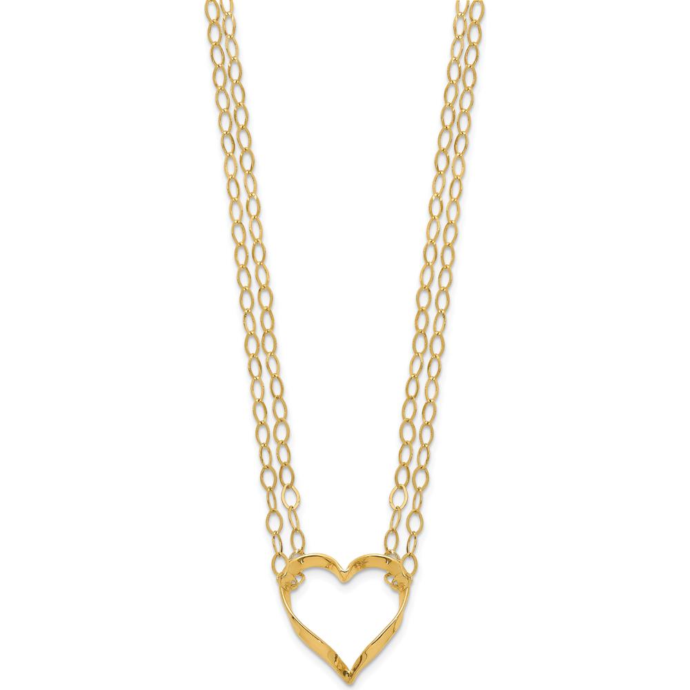 14K Yellow Gold Double Strand Heart Pendant Necklace with 16" Chain and 2" Extender by Oro Pregiato
