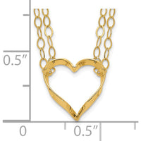 14K Yellow Gold Double Strand Heart Pendant Necklace with 16" Chain and 2" Extender by Oro Pregiato