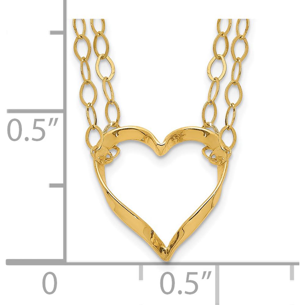 14K Yellow Gold Double Strand Heart Pendant Necklace with 16" Chain and 2" Extender by Oro Pregiato