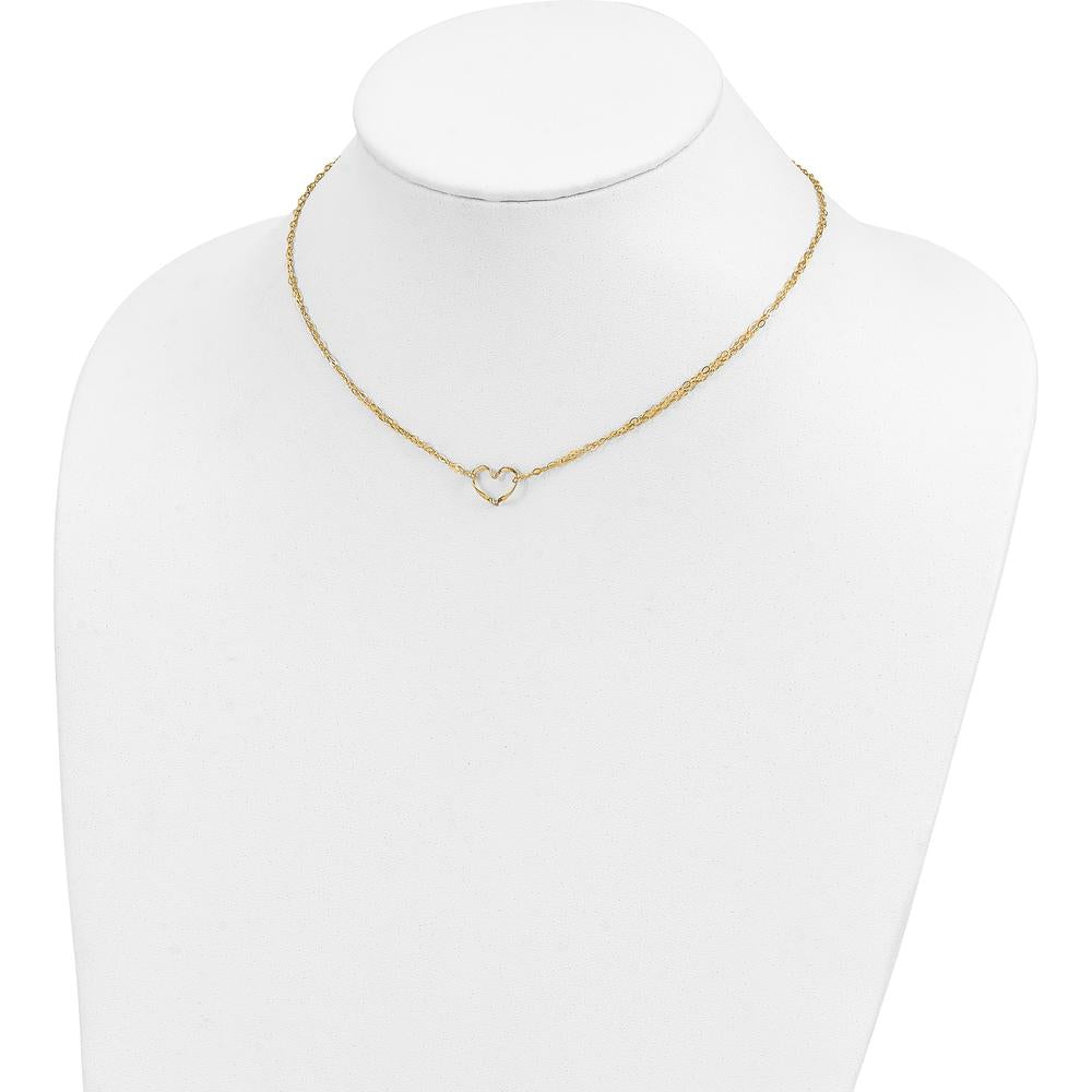 14K Yellow Gold Double Strand Heart Pendant Necklace with 16" Chain and 2" Extender by Oro Pregiato