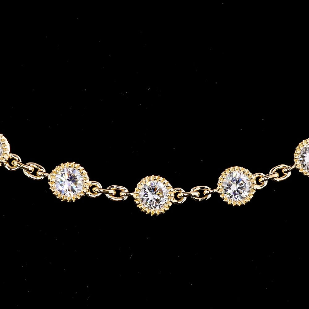 14K Yellow Gold Double Strand Station Necklace with 87 Bezel Set Round Lab Grown Diamonds - 14.36 Carat Total Weight, E-F Color VS2 Clarity - Covaloro Fine Jewelry